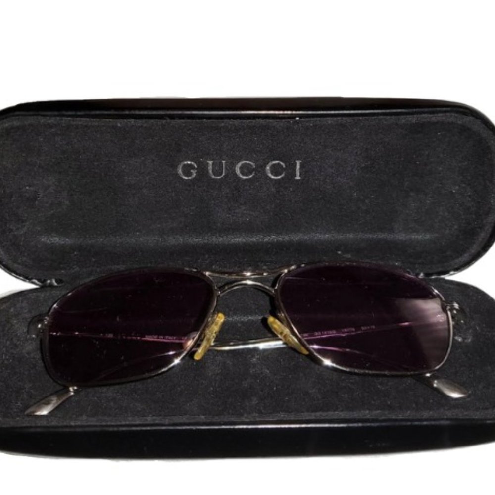 Gucci Men's Black Frame Sunglasses with Purple Lenses